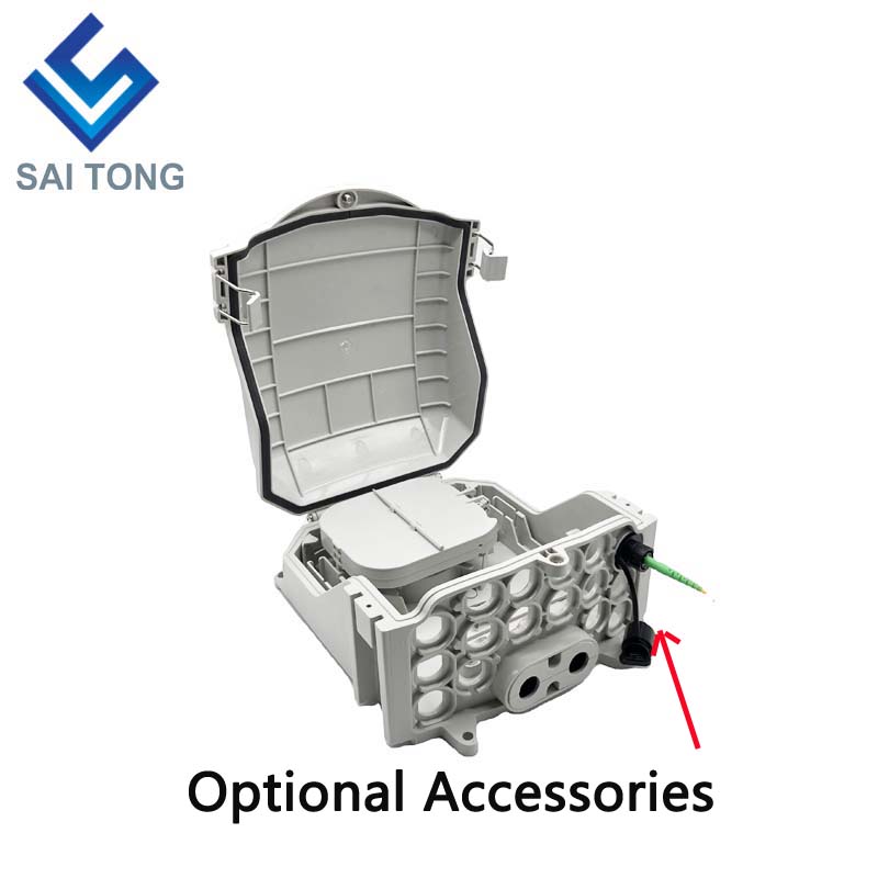 FTTH Saitong IP65 16-kärnig fiberoptisk terminalbox PC+ABS Material Utomhus 16 portar Distributionsboxar med 2 brickor