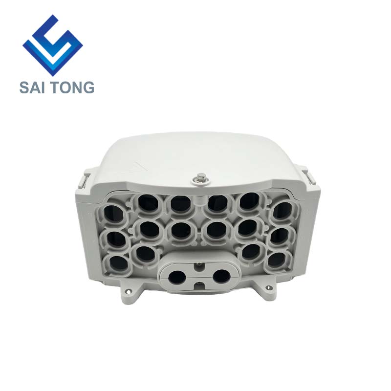 FTTH Saitong IP65 16-kärnig fiberoptisk terminalbox PC+ABS Material Utomhus 16 portar Distributionsboxar med 2 brickor