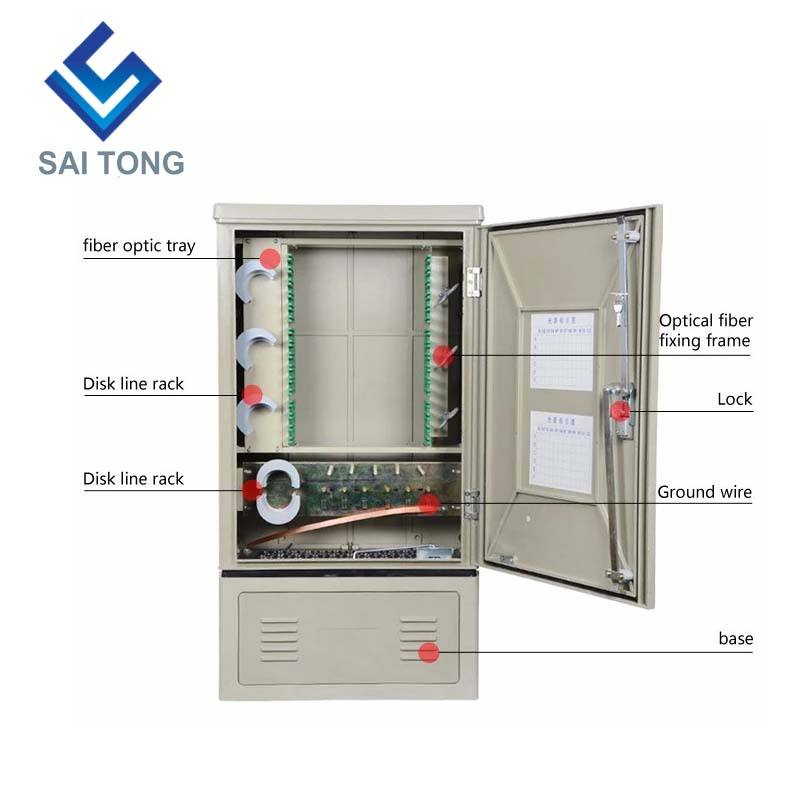 SaiTong FTTH 144 Core korskopplingsskåp av telekomutrustning SMC utomhus vattentät IP55 144 kärna fiberoptiska skåp ODF