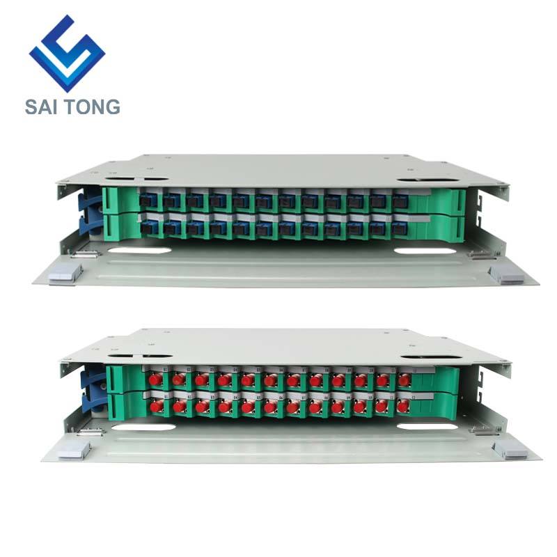 SaiTong FTTH 19 tums rackmontering 24 portars skåp SC/FC ODF 2 U 24 kärnor Optisk fiber Distributionsram Valfri full belastning